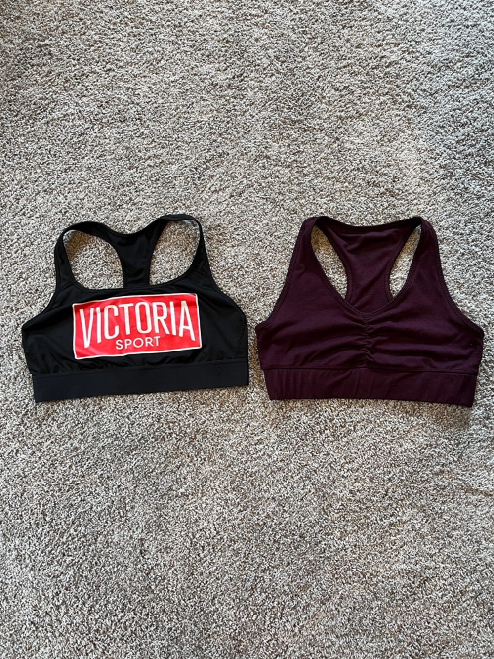 Black Sports Bra and Plum Racerback Bra Set
